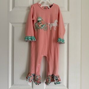 Millie Jay Royal Ride Romper Pink Pumpkin Thanksgiving Fall Size 2T Boutique
